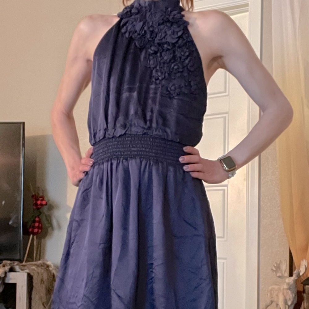 Bebe Navy Dress with Floral Detail